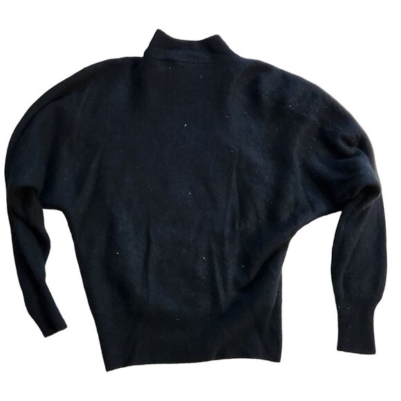 Vintage 1980s Black Angora Lambswool Beaded Batwing Sweater Mock Neck Glam NOS - Picture 4 of 6